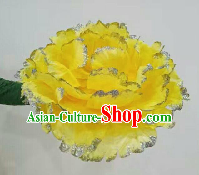 Traditional Chinese Folk Dance Accessories Opening Dance Yellow Peony Flower for Women