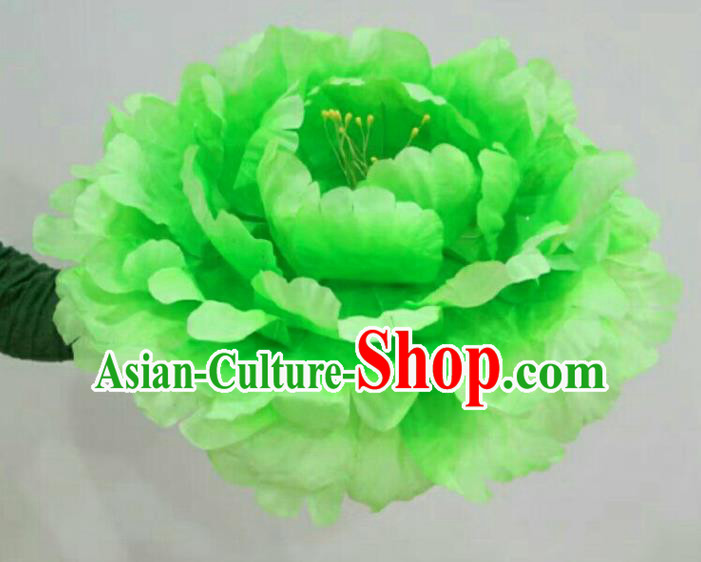 Traditional Chinese Folk Dance Accessories Opening Dance Green Peony Flower for Women