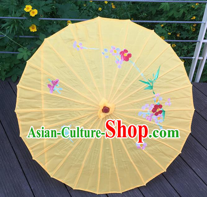 Traditional Chinese Folk Dance Umbrella Light Yellow Oil-Paper Umbrella for Women