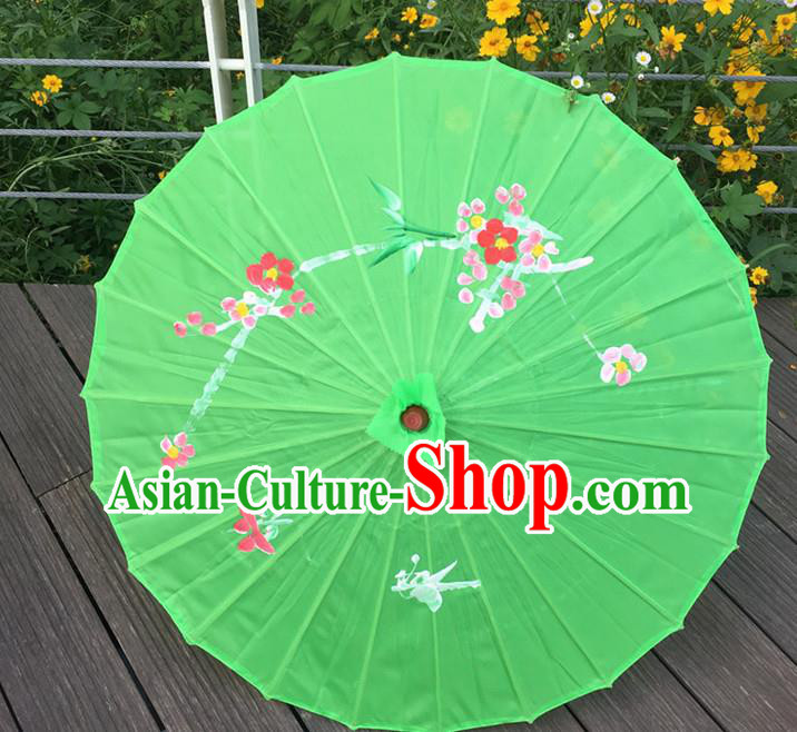 Traditional Chinese Folk Dance Umbrella Green Oil-Paper Umbrella for Women