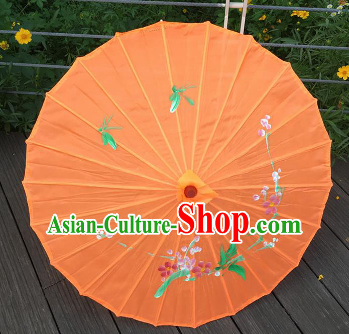 Traditional Chinese Folk Dance Umbrella Orange Oil-Paper Umbrella for Women