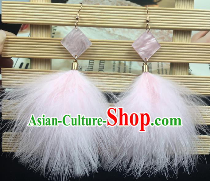 Traditional Chinese Bride Jewelry Accessories Pink Feather Earrings for Women