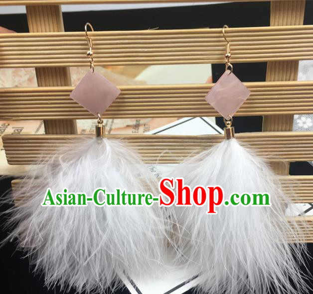 Traditional Chinese Bride Jewelry Accessories White Feather Earrings for Women