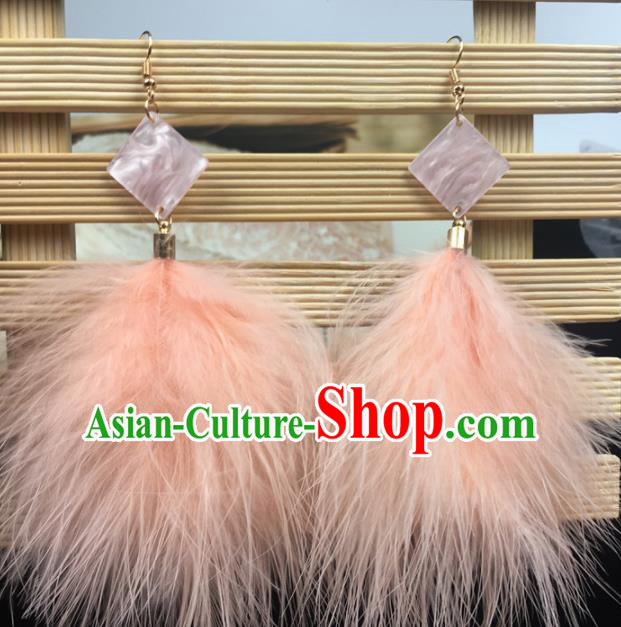 Traditional Chinese Bride Jewelry Accessories Orange Feather Earrings for Women