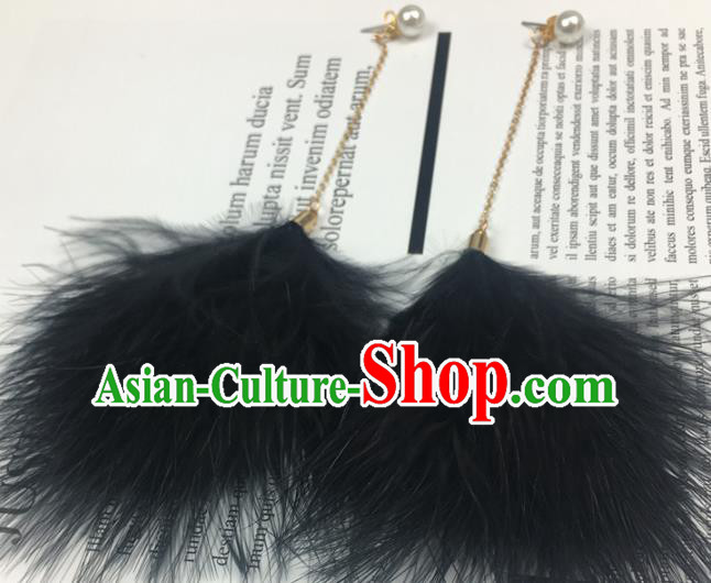 Traditional Chinese Bride Jewelry Accessories Black Feather Earrings for Women