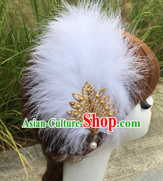 Traditional Chinese Bride Hair Accessories Folk Dance White Feather Hair Stick for Kids