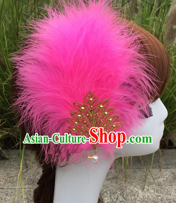 Traditional Chinese Bride Hair Accessories Folk Dance Rosy Feather Hair Stick for Kids