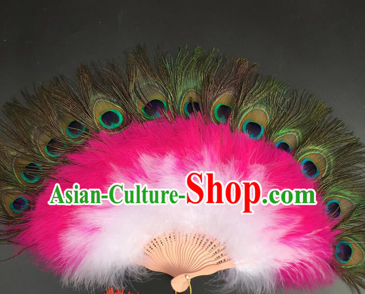 Traditional Chinese Crafts Peacock Feather Folding Fan China Folk Dance Feather Fans