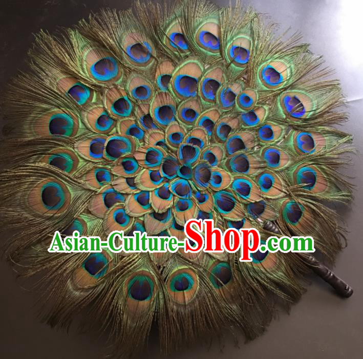 Traditional Chinese Crafts Peacock Feather Palace Fan China Folk Dance Round Fans