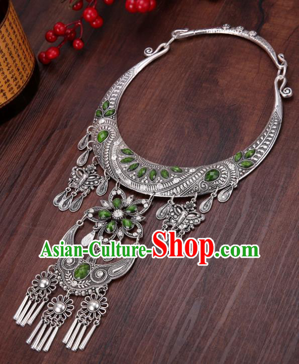 Chinese Traditional Jewelry Accessories Miao Minority Tassel Green Necklace for Women