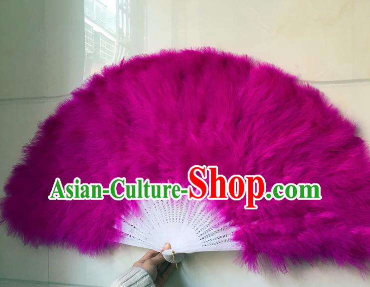 Traditional Chinese Crafts Folding Fan China Folk Dance Purple Feather Fans