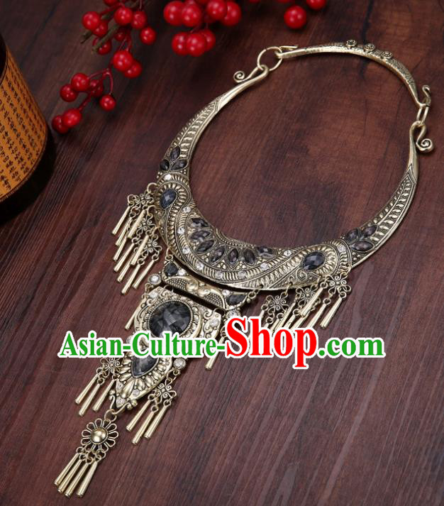 Chinese Traditional Jewelry Accessories Miao Minority Tassel Black Necklace for Women