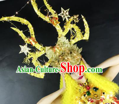 Professional Stage Performance Hair Accessories Brazilian Carnival Golden Antlers Royal Crown for Women