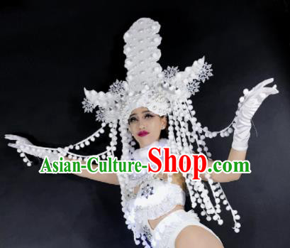 Professional Stage Performance Hair Accessories Brazilian Carnival White Feather Royal Crown for Women
