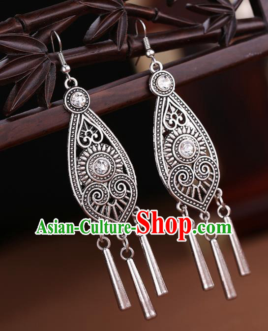 Chinese Traditional Wedding Jewelry Accessories Miao Minority Tassel Earrings for Women