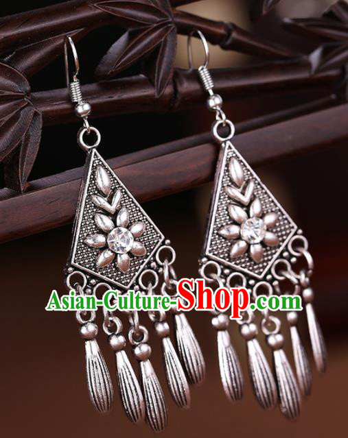 Chinese Traditional Sliver Jewelry Accessories Miao Minority Wedding Tassel Earrings for Women