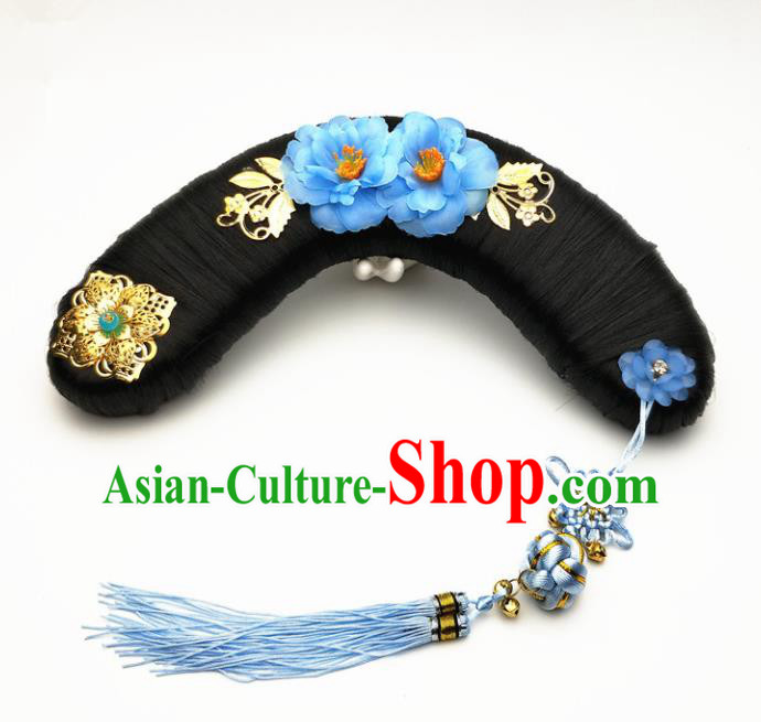 Chinese Ancient Qing Dynasty Princess Hair Accessories Palace Lady Hairpins and Wigs for Kids