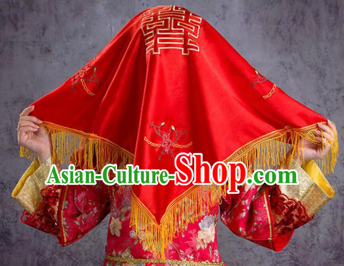 Chinese Ancient Bride Hair Accessories Wedding Red Veil Cover for Women