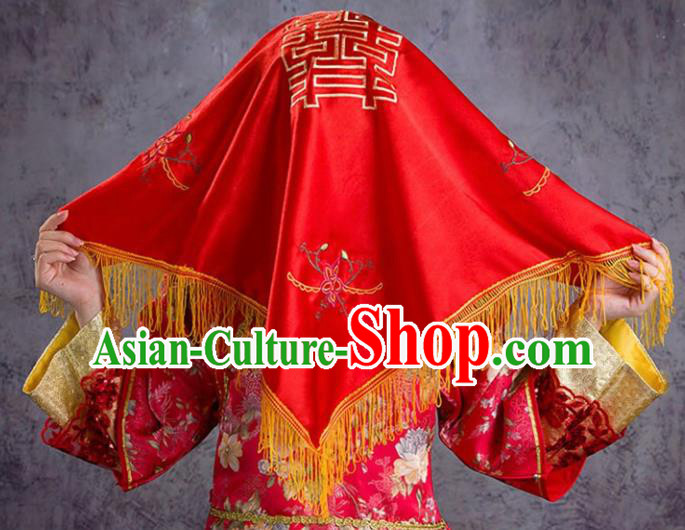 Chinese Ancient Bride Hair Accessories Wedding Red Veil Cover for Women