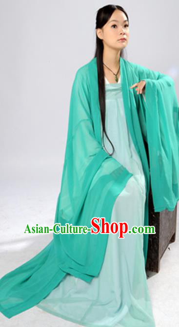 Chinese Traditional Tang Dynasty Maidenform Green Hanfu Dress Ancient Las Meninas Costumes for Women