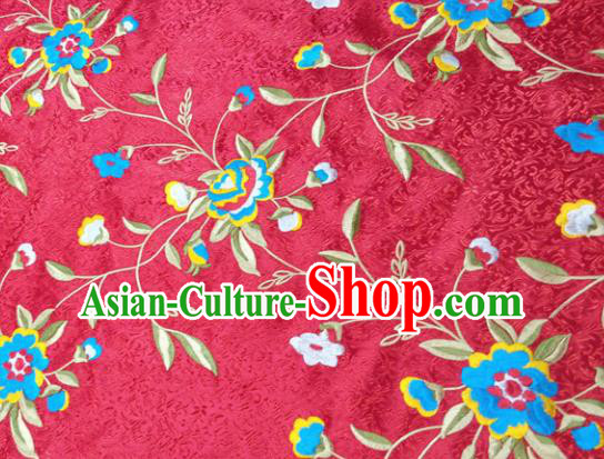 Chinese Traditional Silk Fabric Cheongsam Tang Suit Flowers Pattern Red Brocade Cloth Drapery