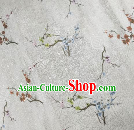 Chinese Traditional Silk Fabric Cheongsam Tang Suit Plum Blossom Pattern White Brocade Cloth Drapery