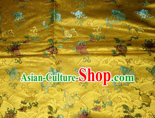 Chinese Traditional Yellow Silk Fabric Cheongsam Tang Suit Brocade Fishes Pattern Cloth Material Drapery