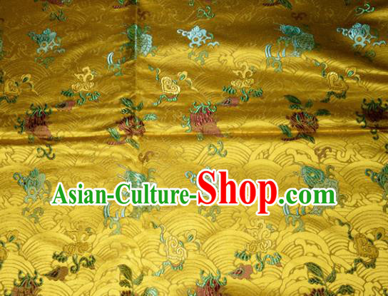 Chinese Traditional Yellow Silk Fabric Cheongsam Tang Suit Brocade Fishes Pattern Cloth Material Drapery
