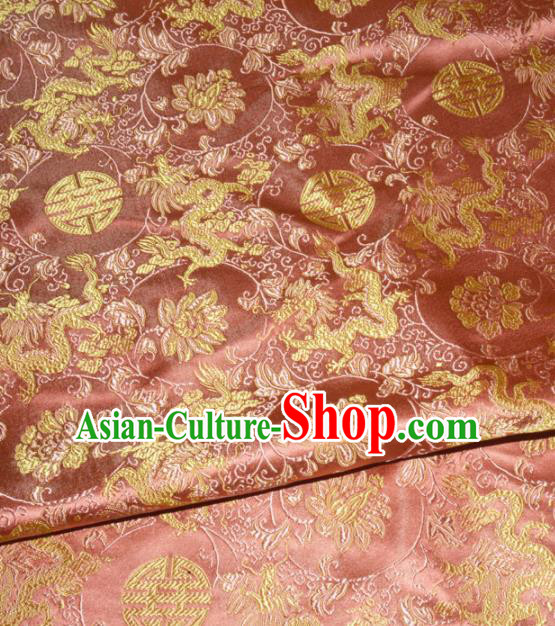 Chinese Traditional Pink Silk Fabric Cheongsam Tang Suit Brocade Palace Dragon Pattern Cloth Material Drapery