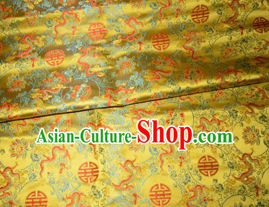 Chinese Traditional Yellow Silk Fabric Cheongsam Tang Suit Brocade Palace Dragon Pattern Cloth Material Drapery