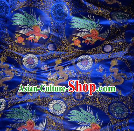 Chinese Traditional Royalblue Silk Fabric Tang Suit Brocade Dragon and Phoenix Pattern Cloth Material Drapery