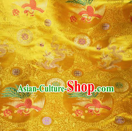 Chinese Traditional Yellow Silk Fabric Tang Suit Brocade Dragon and Phoenix Pattern Cloth Material Drapery