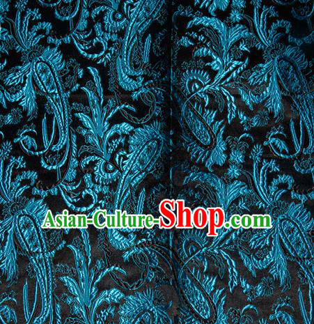 Chinese Traditional Silk Fabric Tang Suit Brocade Cheongsam Palace Blue Pattern Cloth Material Drapery