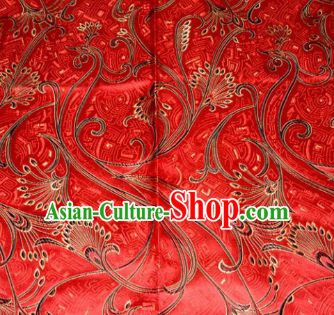 Chinese Traditional Red Silk Fabric Tang Suit Brocade Cheongsam Peacock Tail Pattern Cloth Material Drapery