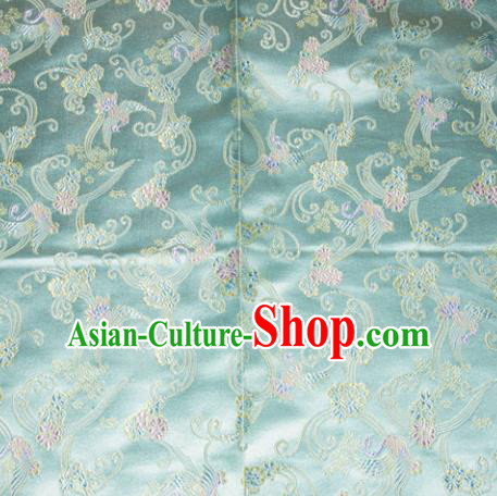 Chinese Traditional Blue Silk Fabric Tang Suit Brocade Cheongsam Cranes Pattern Cloth Material Drapery