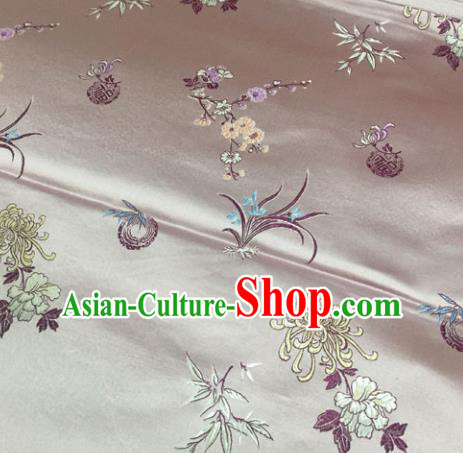 Chinese Traditional Silk Fabric Cheongsam Tang Suit Plum Blossom Orchid Bamboo and Chrysanthemum Pattern Brocade Cloth Drapery