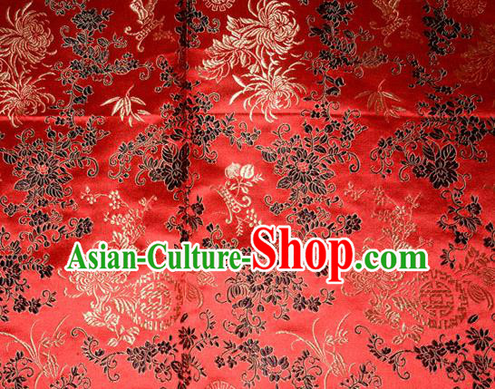 Chrysanthemum Pattern Chinese Traditional Red Silk Fabric Tang Suit Brocade Cloth Cheongsam Material Drapery