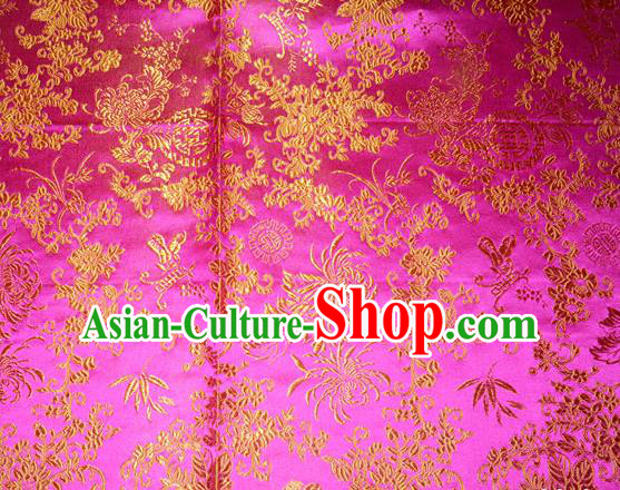 Chrysanthemum Pattern Chinese Traditional Rosy Silk Fabric Tang Suit Brocade Cloth Cheongsam Material Drapery