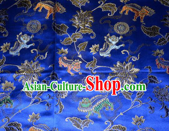 Kylin Pattern Chinese Traditional Royalblue Silk Fabric Tang Suit Brocade Cloth Cheongsam Material Drapery