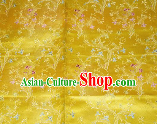 Chinese Traditional Silk Fabric Poplar Blossom Pattern Tang Suit Yellow Brocade Cloth Cheongsam Material Drapery