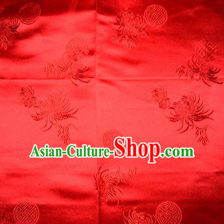 Chinese Traditional Cheongsam Silk Fabric Tang Suit Red Brocade Classical Chrysanthemum Pattern Cloth Material Drapery