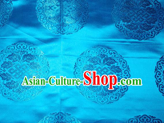 Chinese Traditional Cheongsam Silk Fabric Tang Suit Blue Brocade Classical Round Pattern Cloth Material Drapery