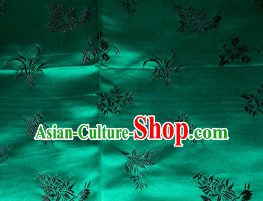Chinese Traditional Cheongsam Green Silk Fabric Tang Suit Brocade Classical Plum Blossom Orchid Bamboo Chrysanthemum Pattern Cloth Material Drapery