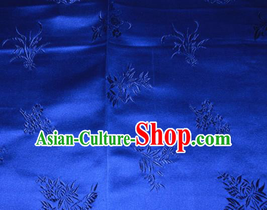 Chinese Traditional Cheongsam Royalblue Silk Fabric Tang Suit Brocade Classical Plum Blossom Orchid Bamboo Chrysanthemum Pattern Cloth Material Drapery