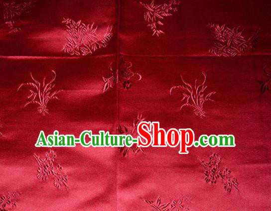 Chinese Traditional Cheongsam Red Silk Fabric Tang Suit Brocade Classical Plum Blossom Orchid Bamboo Chrysanthemum Pattern Cloth Material Drapery