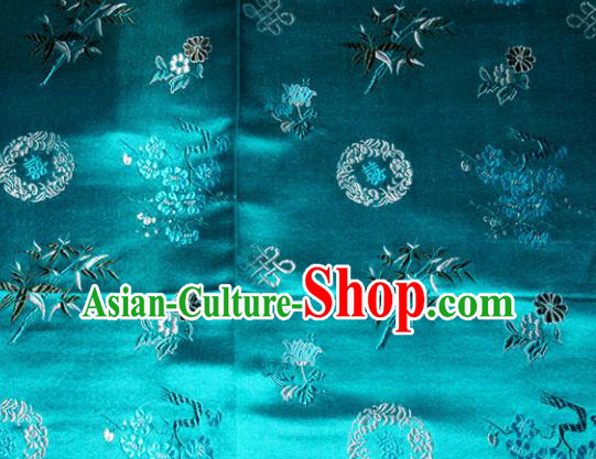 Chinese Traditional Cheongsam Green Silk Fabric Tang Suit Brocade Classical Plum Blossom Orchid Bamboo Chrysanthemum Pattern Cloth Material Drapery