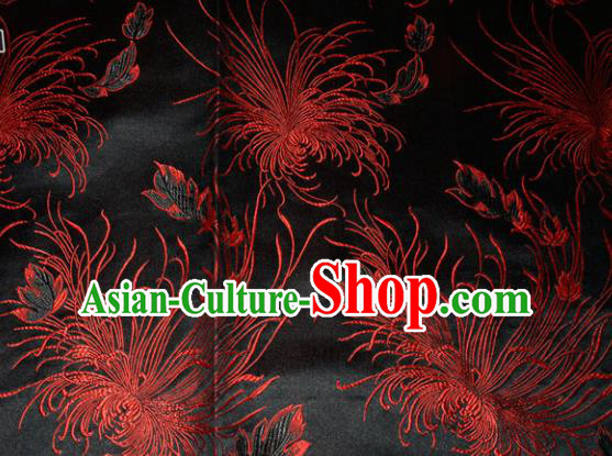 Chinese Traditional Cheongsam Silk Fabric Tang Suit Black Brocade Classical Chrysanthemum Pattern Cloth Material Drapery