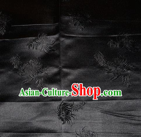 Chinese Traditional Classical Chrysanthemum Pattern Black Silk Fabric Tang Suit Brocade Cloth Cheongsam Material Drapery