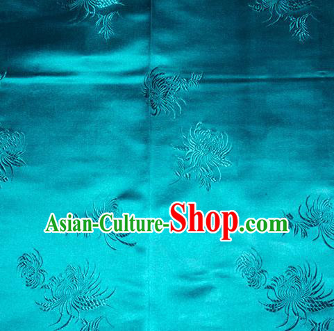 Chinese Traditional Classical Chrysanthemum Pattern Blue Silk Fabric Tang Suit Brocade Cloth Cheongsam Material Drapery