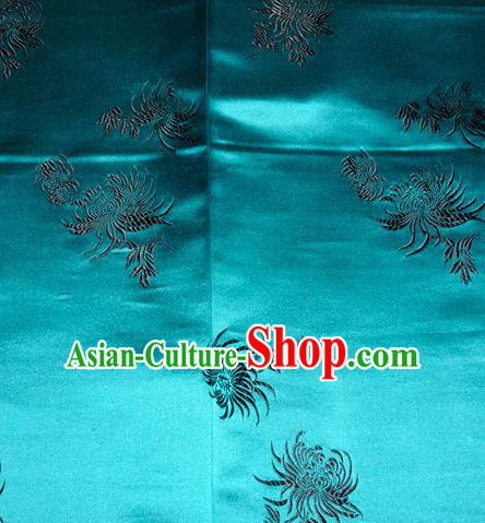 Chinese Traditional Classical Chrysanthemum Pattern Silk Fabric Tang Suit Blue Brocade Cloth Cheongsam Material Drapery